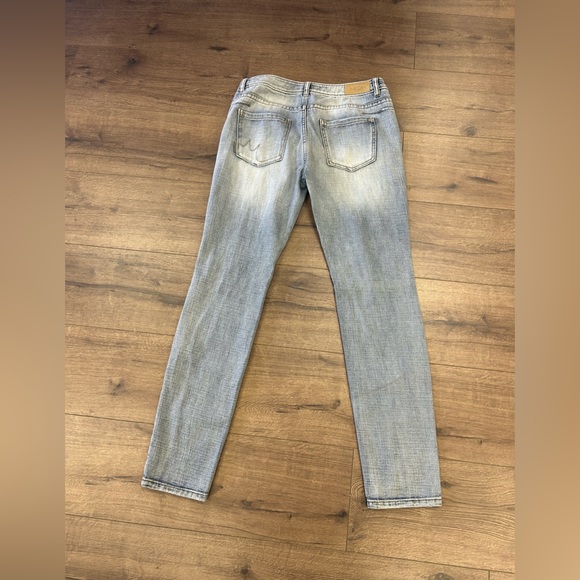 MARC CAIN SPORTS WOMEN MID RISE FADED BLUE RHINESTONED EMBELLISHED JEANS SKINNY - Picture 2 of 9